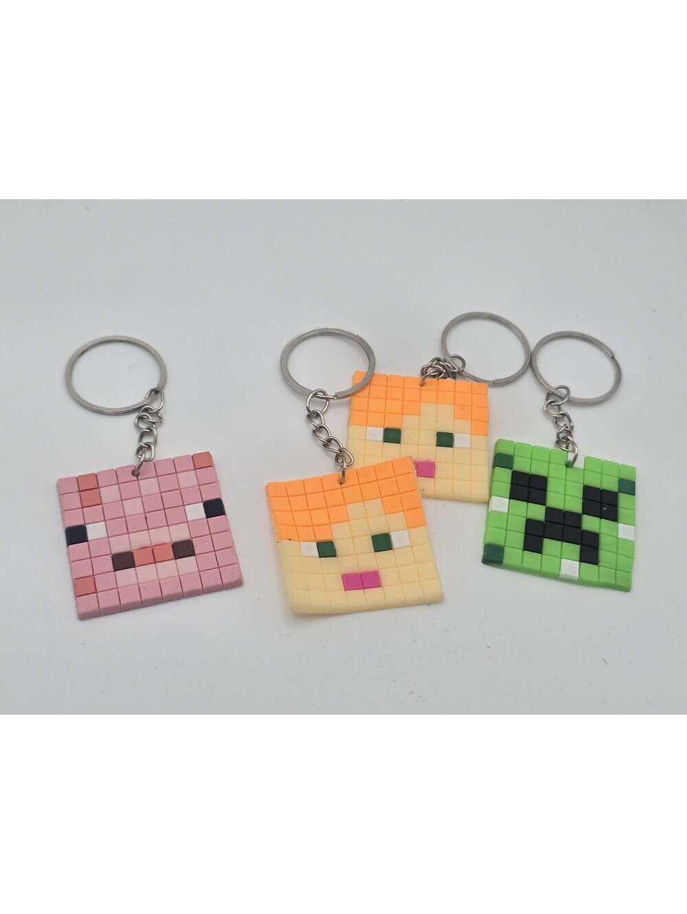 4 Minecraft Face Keychains Bag Clips Backpack Hangers 2D Flat 1-9/16" Squares